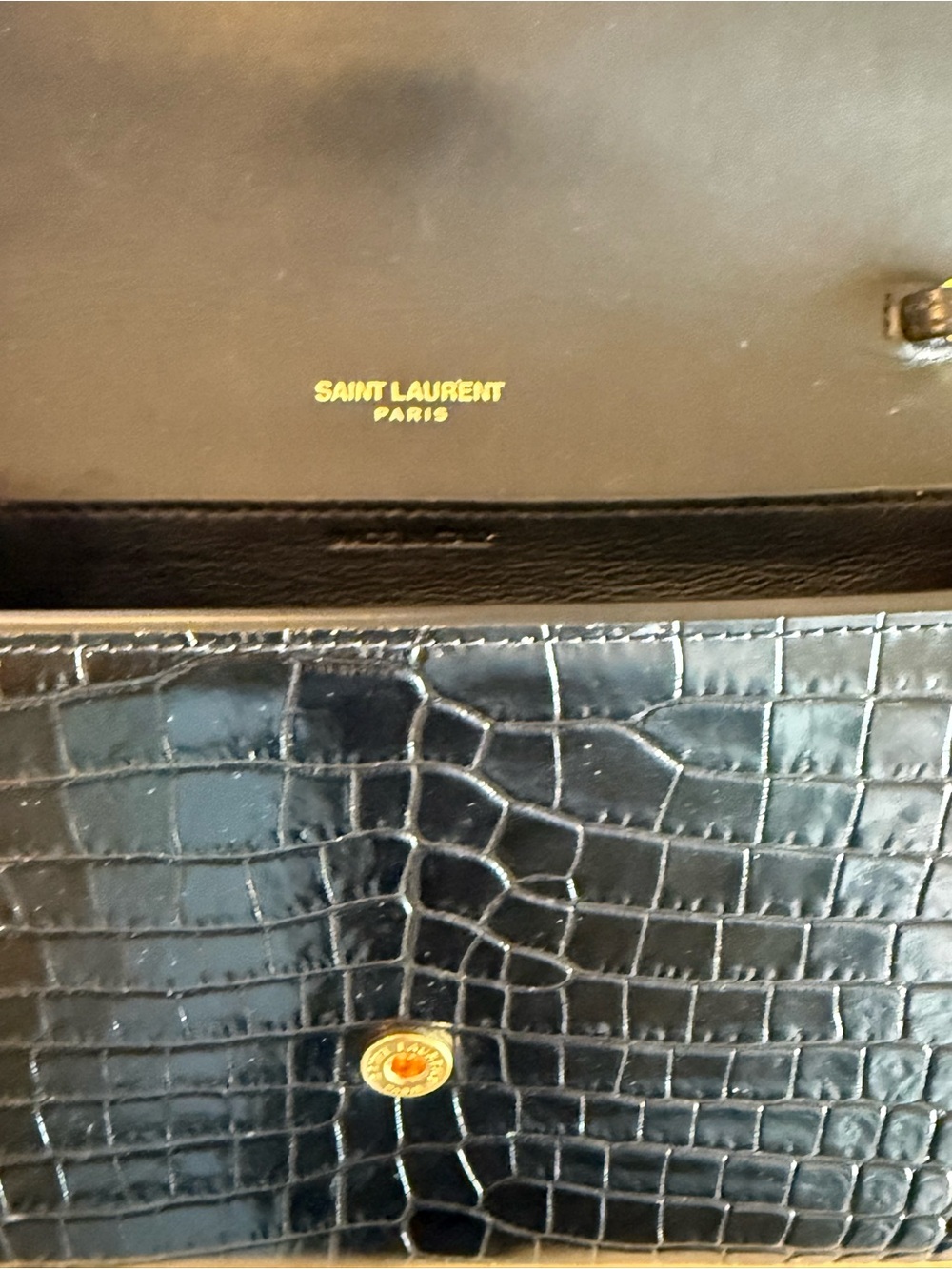 Yves Saint Laurent Black Croc-Embossed Envelope Crossbody with Gold Hardware - Picture 5 of 9